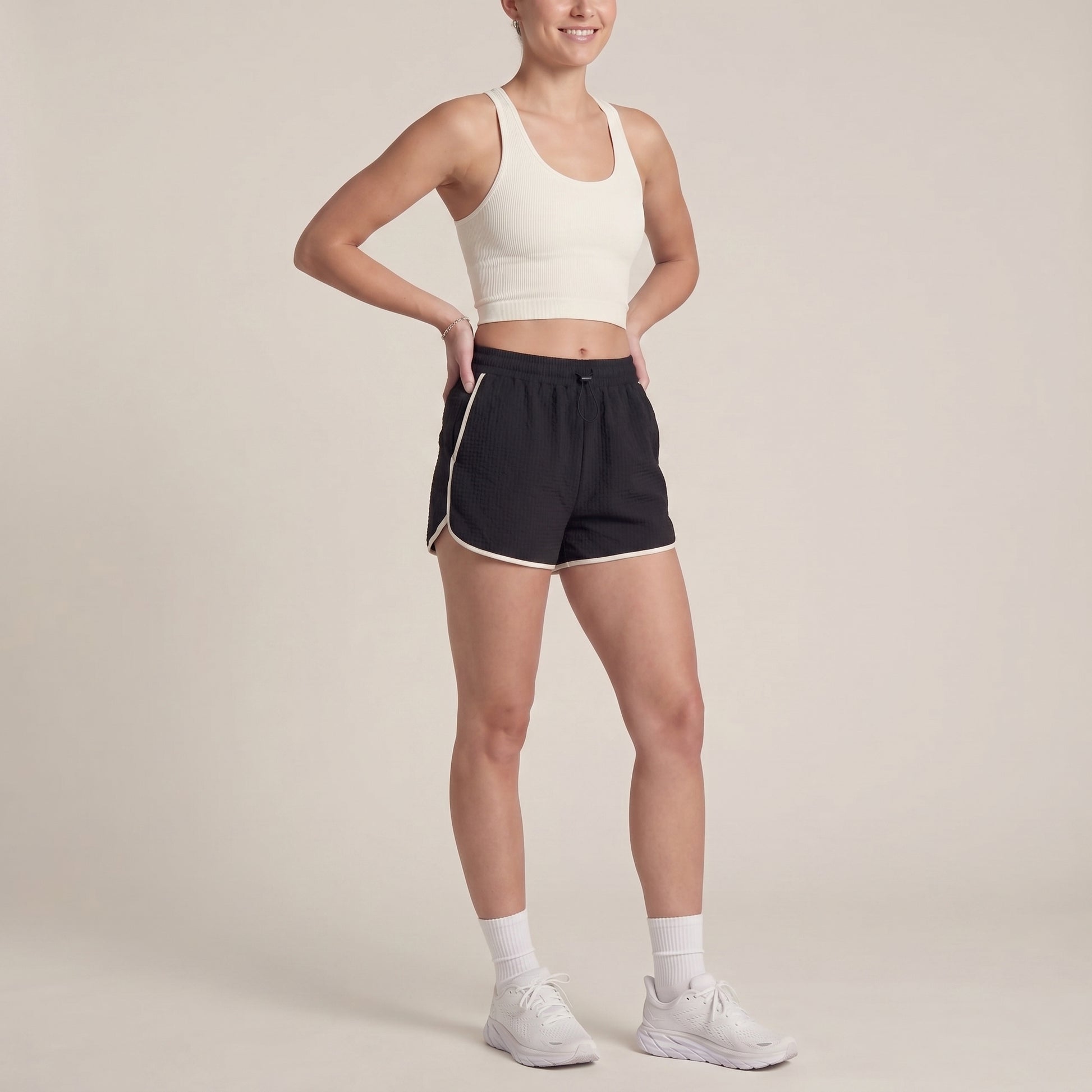 Relaxed Wide-Leg Woven Sports Shorts with Contrast Trim and Slit Hem
