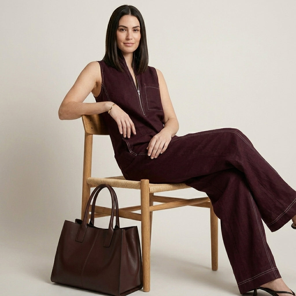 Relaxed Sleeveless Zip-Neck Wide-Leg Jumpsuit