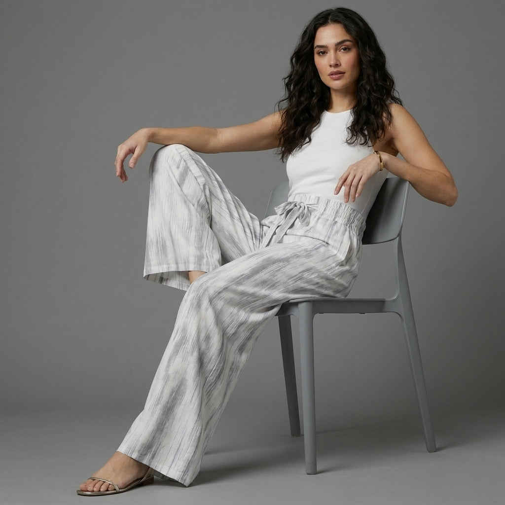 Ethereal Watercolor Wide-Leg Resort Trousers