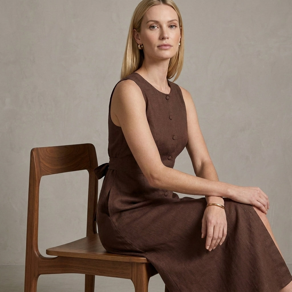 Sleeveless Button Front Midi Dress for Timeless Elegance