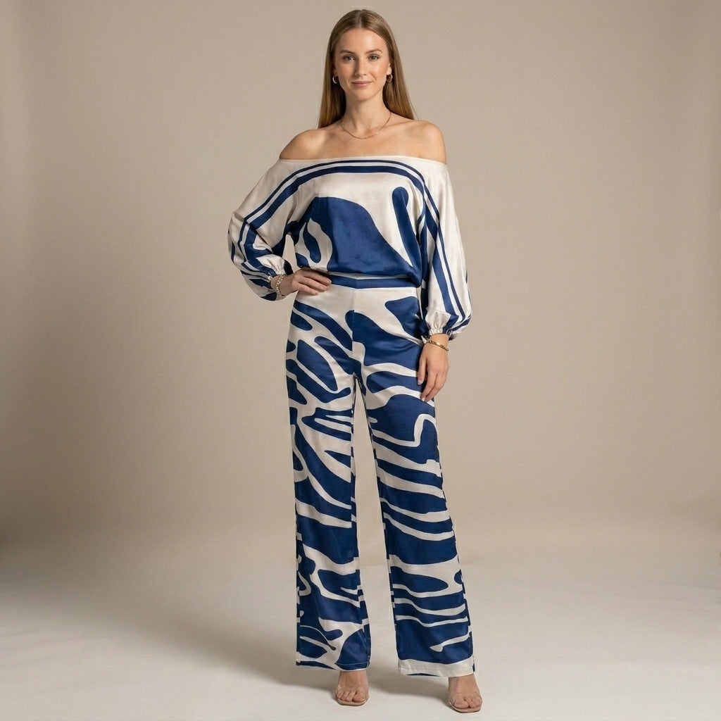 Off-The-Shoulder Two-Piece Set with Draped Sleeves