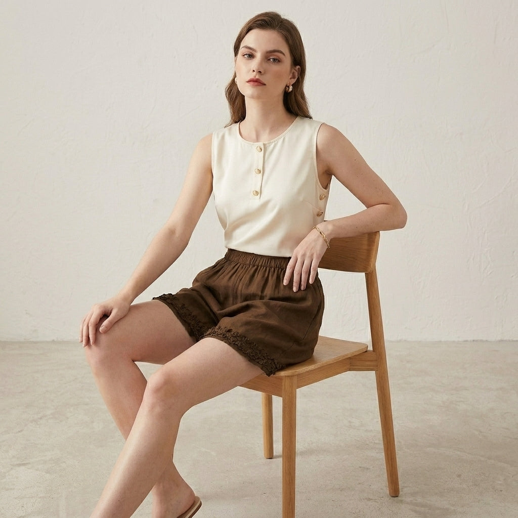 Ruffle Hem Relaxed Summer Shorts with Elastic Waist