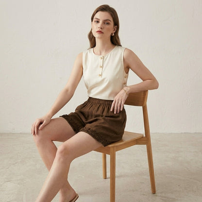 Ruffle Hem Relaxed Summer Shorts with Elastic Waist