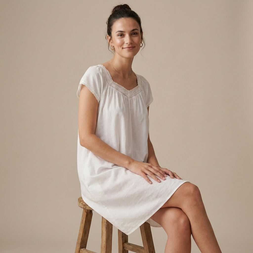 Relaxed Fit A-Line Nightgown & Shorts Set with Lace Trim