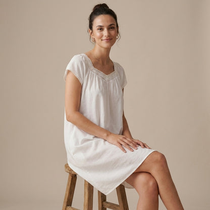 Relaxed Fit A-Line Nightgown & Shorts Set with Lace Trim