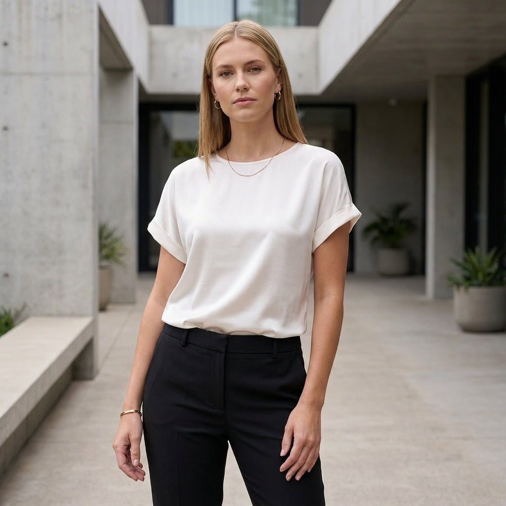 Relaxed Tops with Rolled Cuff Detailing for Evening Elegance