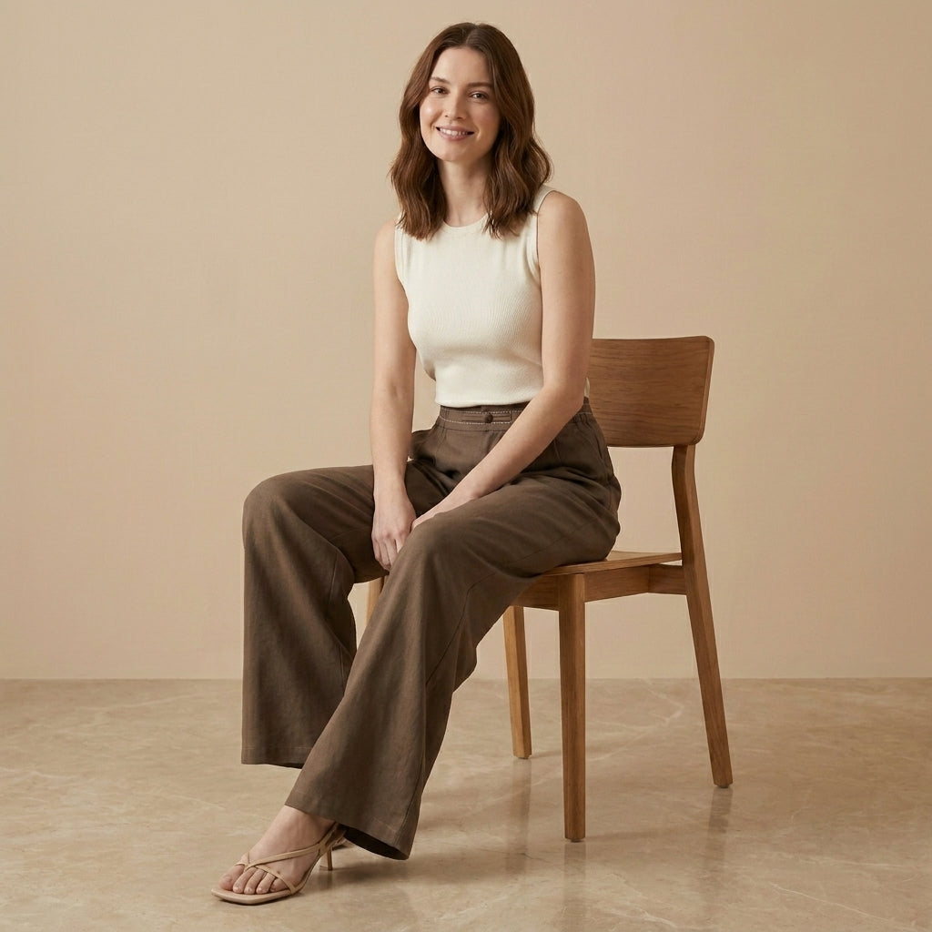 Relaxed Wide Leg Trousers with Minimalist Tailored Waistband Detail