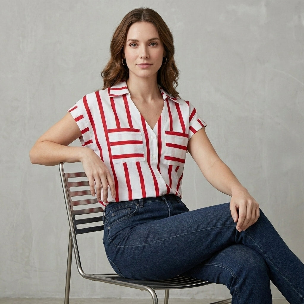 Harbor Breeze Striped Relaxed Button-Front Blouse