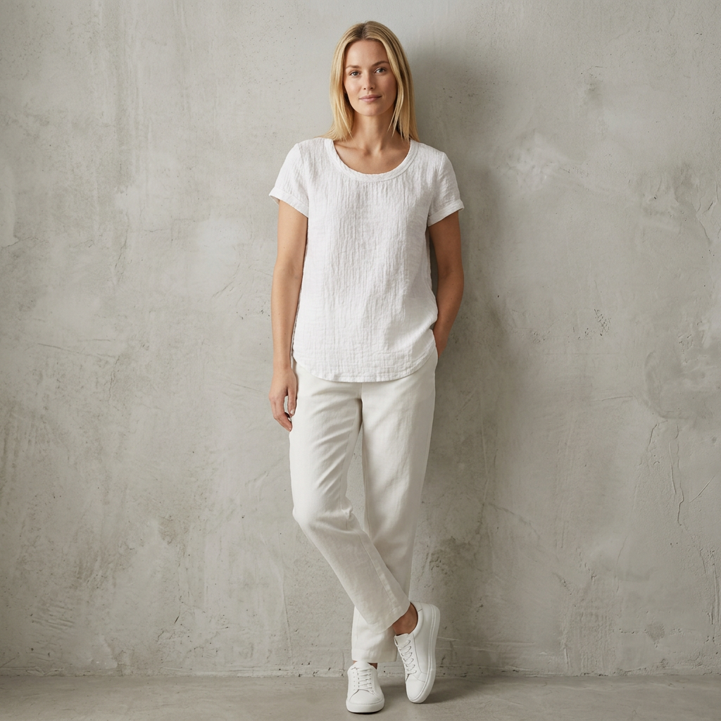 Relaxed Fit T-Shirt with Rounded Hem and Cuffed Sleeves