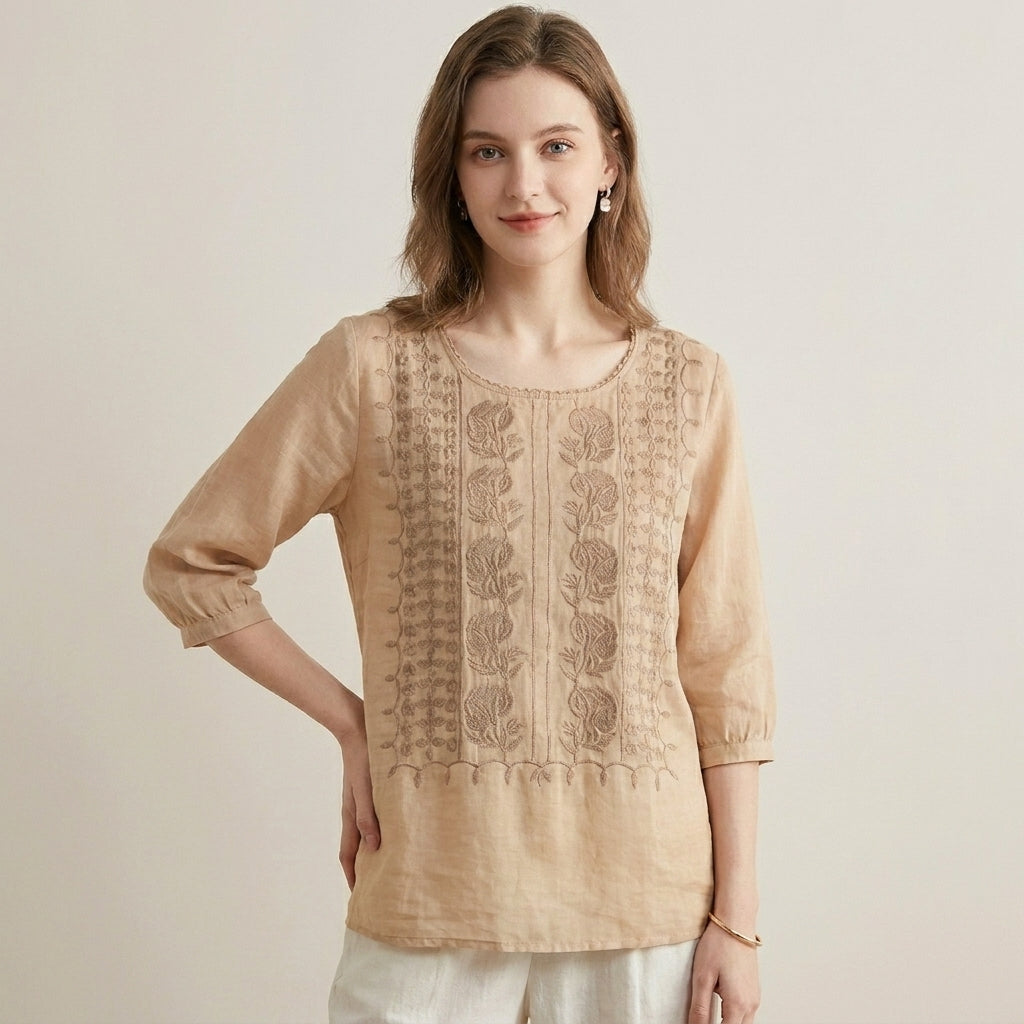 Adeline Prestige Relaxed Viscose Blouse with Embroidered Accents