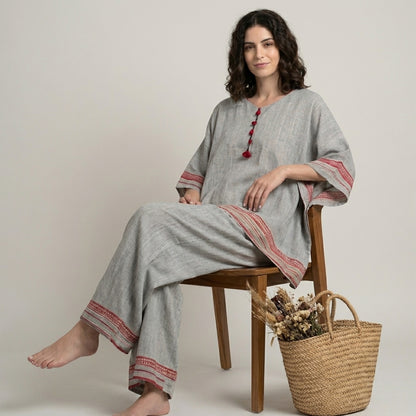 Relaxed Embroidered Trim Two-Piece Lounge Set