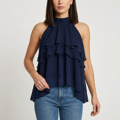 Tiered Ruffle Halter Blouse for Effortless Statement Style