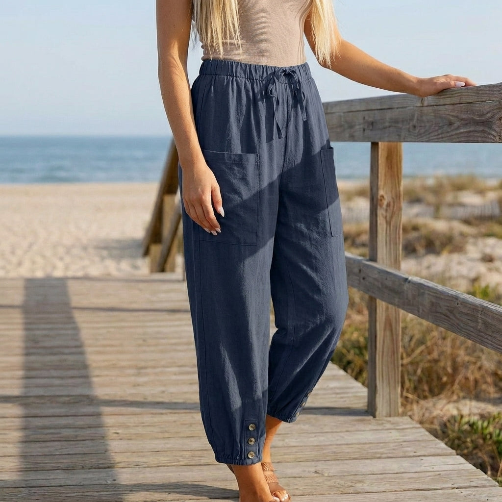 Relaxed High-Waisted Cropped Wide-Leg Pants with Drawstring Waist
