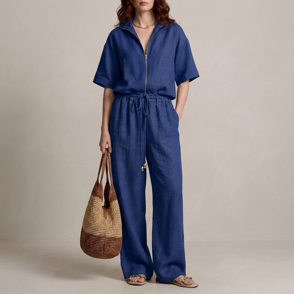 Effortless Zip-Neck Top and Wide-Leg Trouser Set