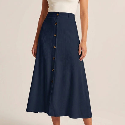 High-Waisted A-Line Maxi Skirt with Button-Front Detail