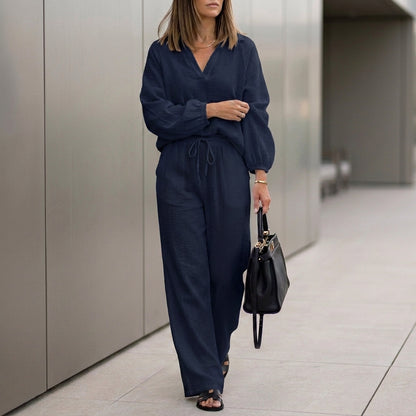 Oversized Two-Piece Crinkle-Texture Suit with Relaxed Silhouette and Drawstring Waist