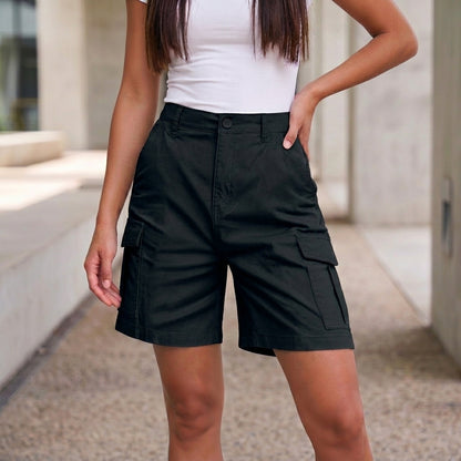 High-Rise Structured Cargo Shorts with Multi-Pocket Utility Design