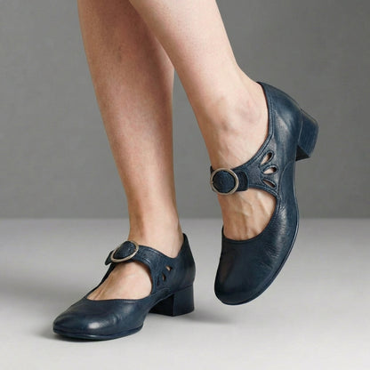 Women’s Closed-Toe Mary Jane Shoes with Block Heel and Adjustable Strap