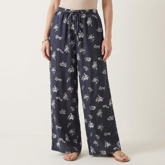 Botanical Print Wide-Leg Lounge Pants with Drawstring Waist