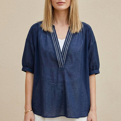 Coastal Breeze Relaxed V-Neck Tunic Blouse