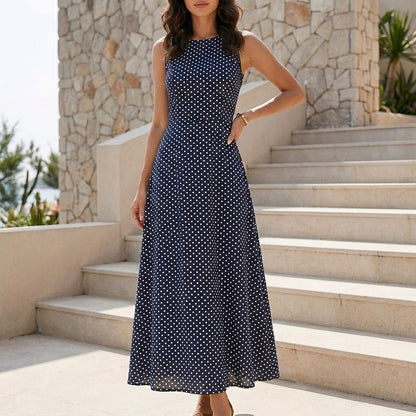 Open Back Polka Dot Maxi Dress with Tie Detail