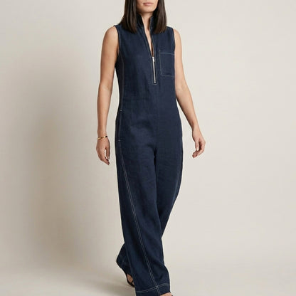 Relaxed Sleeveless Zip-Neck Wide-Leg Jumpsuit