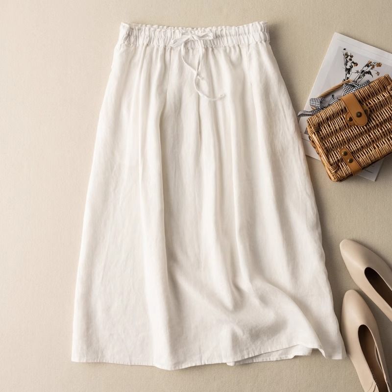 Textured Woven High-Waisted A-Line Midi Skirt with Adjustable Waist