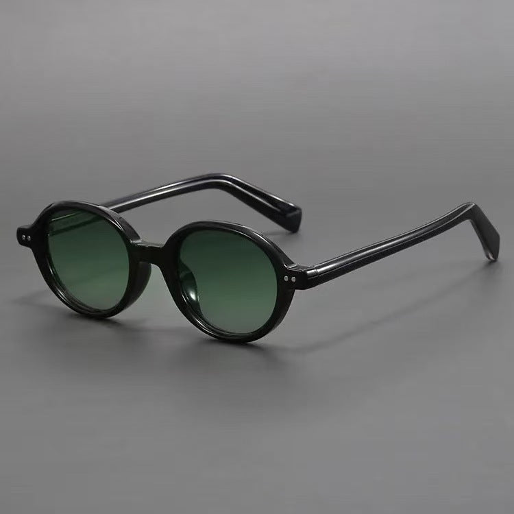 Oval Small Frame Sunglasses with Gradient Lenses and Patterned Temples