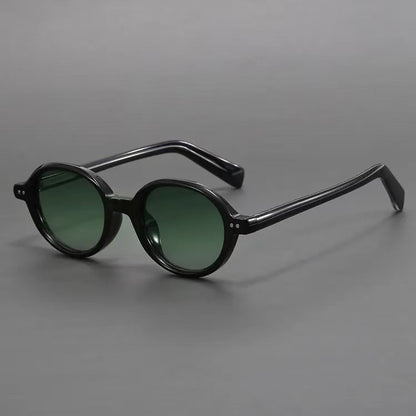 Oval Small Frame Sunglasses with Gradient Lenses and Patterned Temples