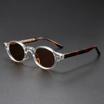 Vintage-Inspired Round Frame Sunglasses with Translucent Temples