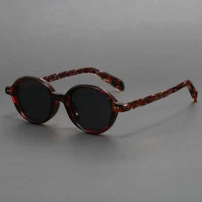Oval Small Frame Sunglasses with Gradient Lenses and Patterned Temples