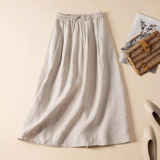 Textured Woven High-Waisted A-Line Midi Skirt with Adjustable Waist