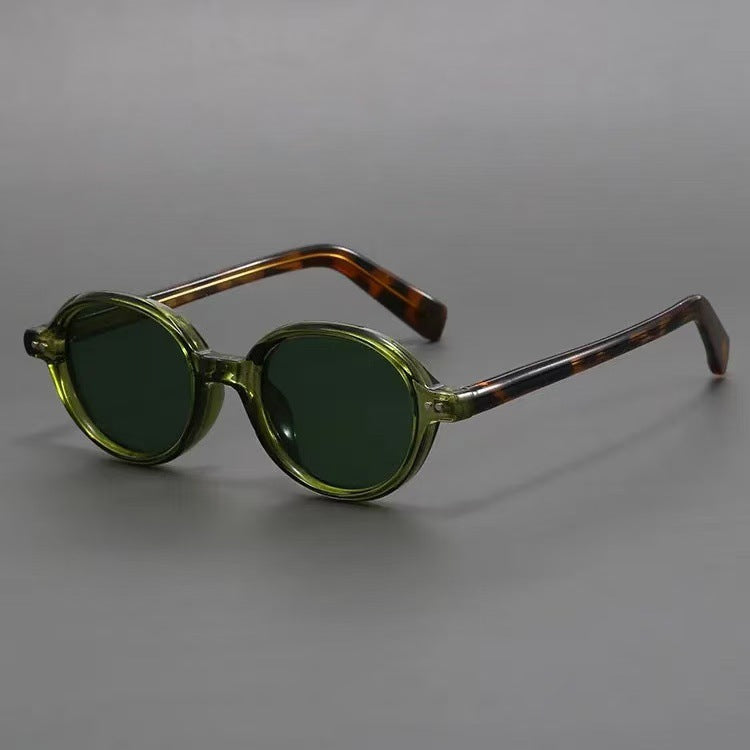 Oval Small Frame Sunglasses with Gradient Lenses and Patterned Temples