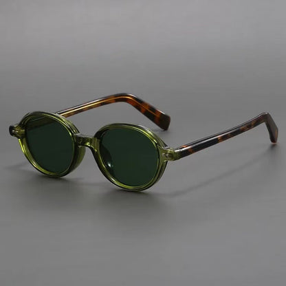 Oval Small Frame Sunglasses with Gradient Lenses and Patterned Temples