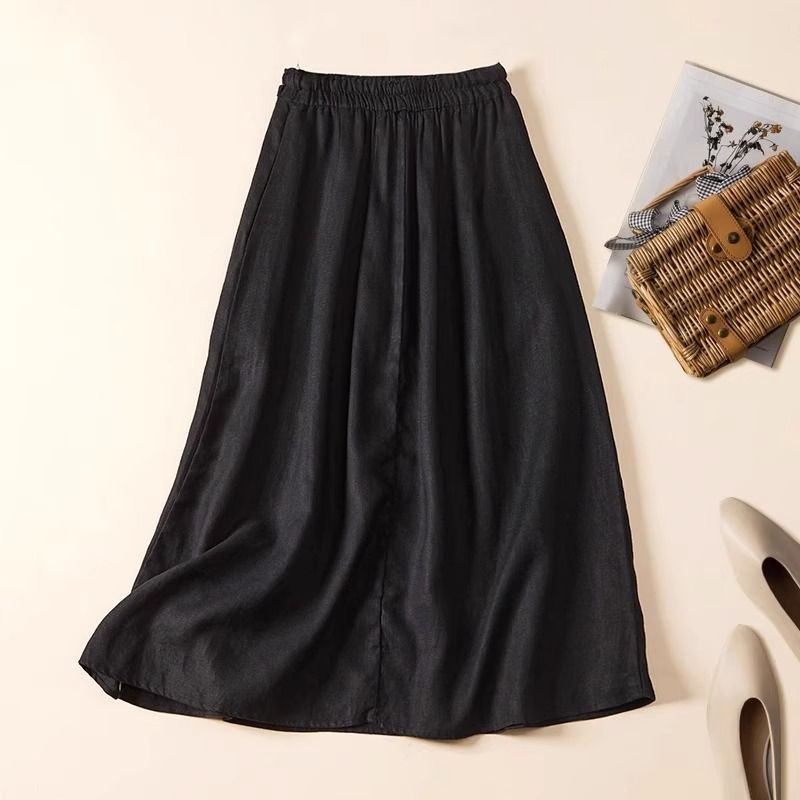 Textured Woven High-Waisted A-Line Midi Skirt with Adjustable Waist