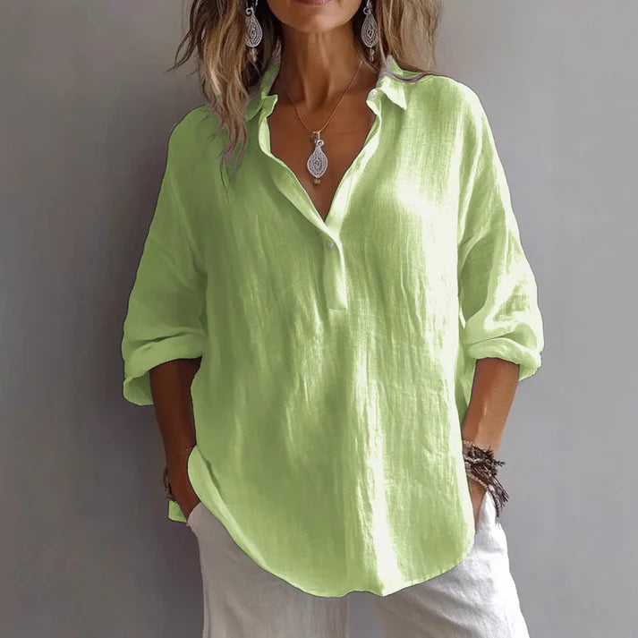 Relaxed Fit Linen Blend Button-Up Tunic Shirt