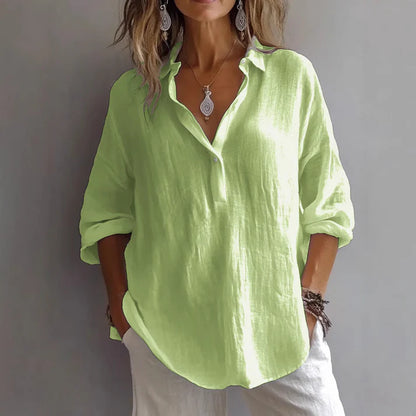 Relaxed Fit Linen Blend Button-Up Tunic Shirt