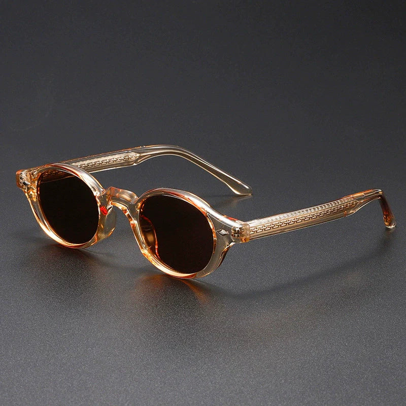 Vintage-Inspired Round Frame Sunglasses with Translucent Temples