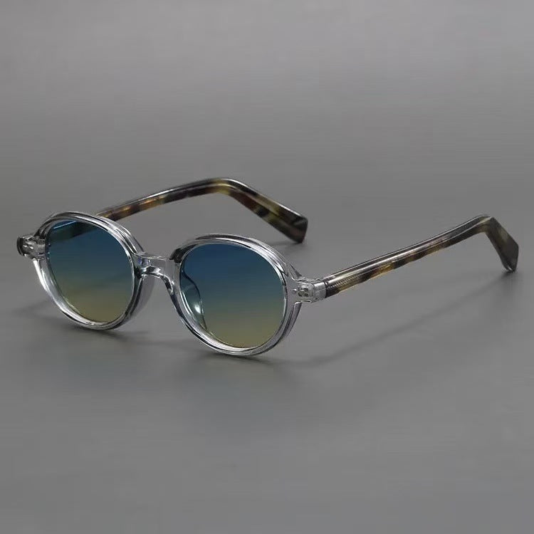 Oval Small Frame Sunglasses with Gradient Lenses and Patterned Temples
