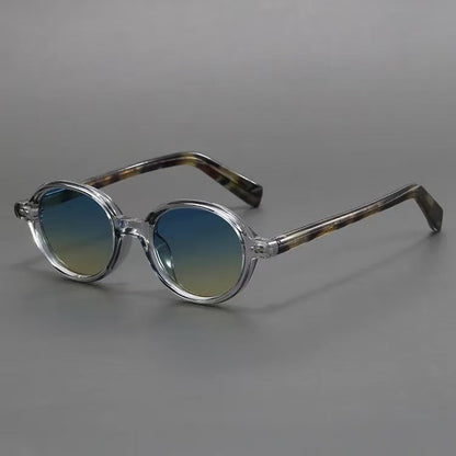 Oval Small Frame Sunglasses with Gradient Lenses and Patterned Temples