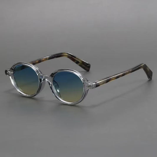 Oval Small Frame Sunglasses with Gradient Lenses and Patterned Temples