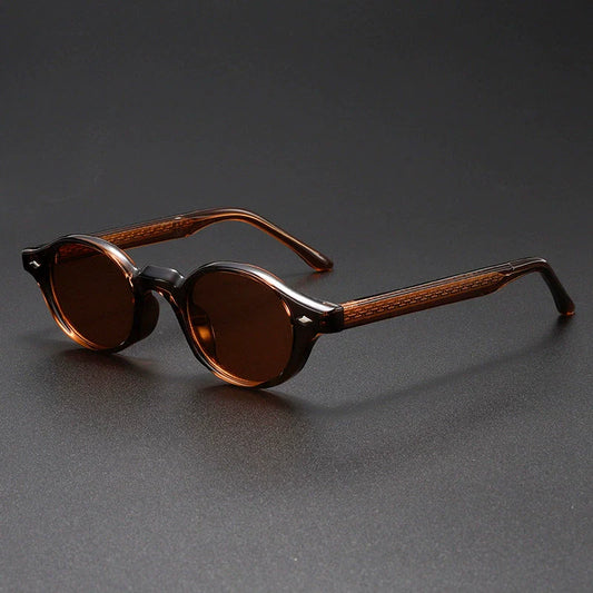 Vintage-Inspired Round Frame Sunglasses with Translucent Temples
