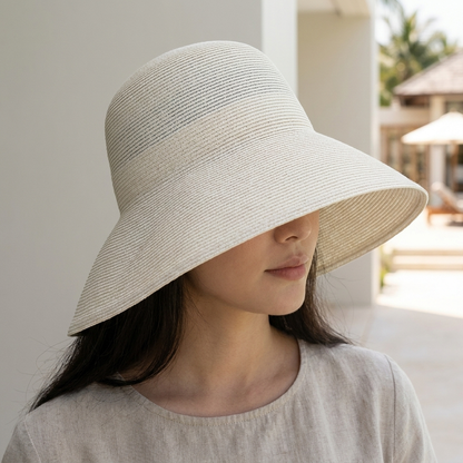 Structured Wide-Brimmed Bucket Hat with Deep Crown and Woven Texture