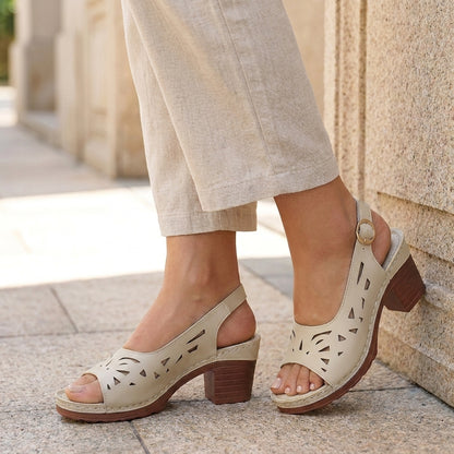 Cutout Slingback Block Heel Sandals with Open Toe