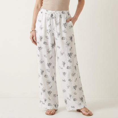 Botanical Print Wide-Leg Lounge Pants with Drawstring Waist