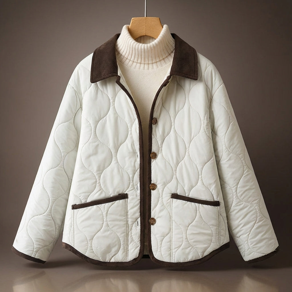 Isla Quilted Jacket | Corduroy Collar Button Front Jacket
