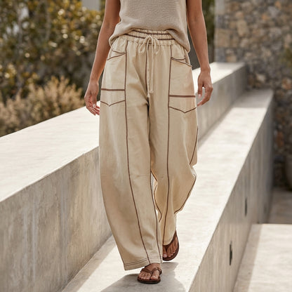 Oversized Wide-Leg Sweatpants with Contrast Stitching and Utility Pockets