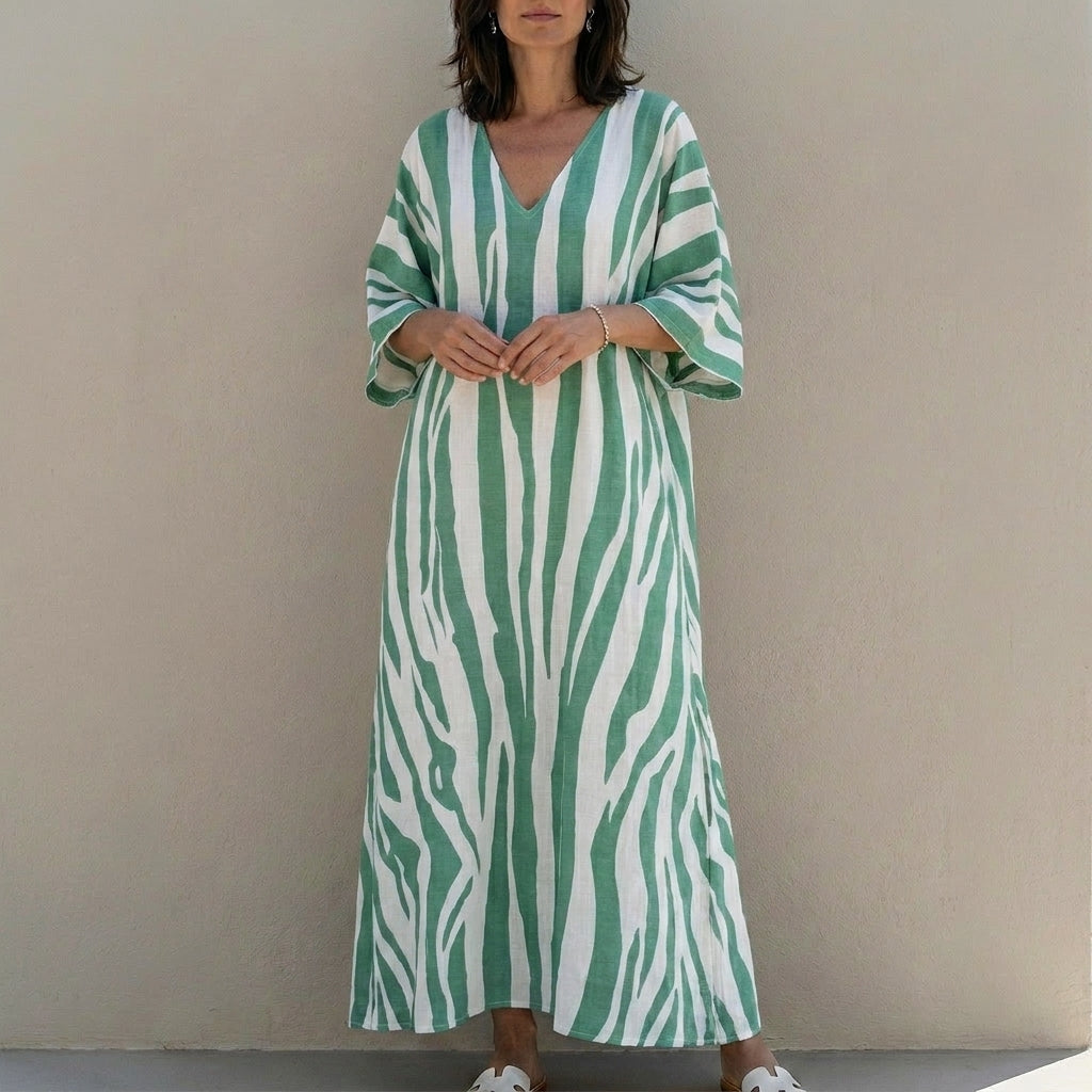 Relaxed Striped Caftan Maxi Dress for Coastal Escapes
