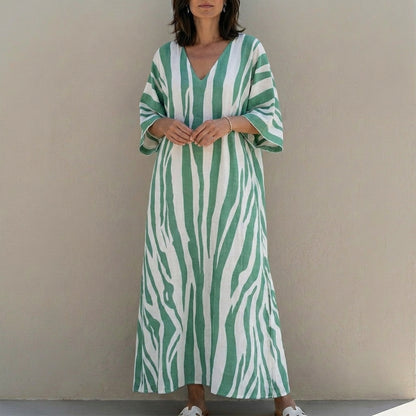 Relaxed Striped Caftan Maxi Dress for Coastal Escapes