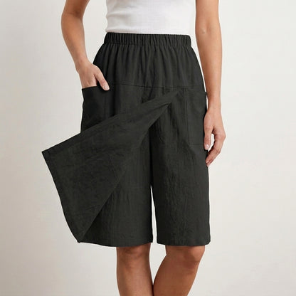 Relaxed Pocketed Culotte Skirt Shorts with Elastic Waist